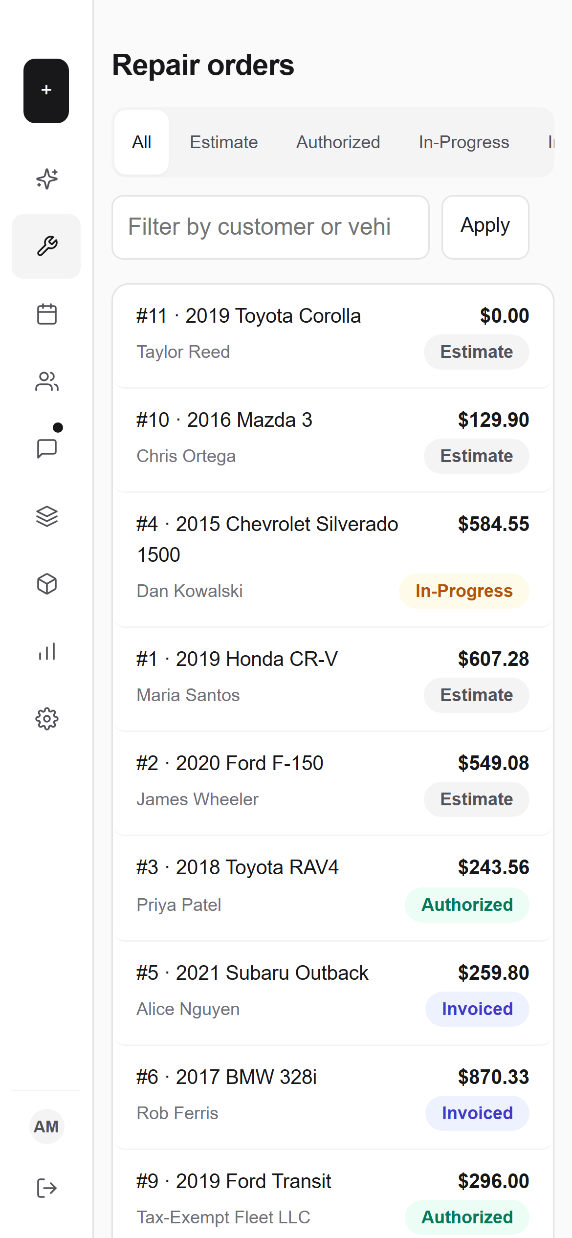 The sidebar collapsed to an icon rail on a phone